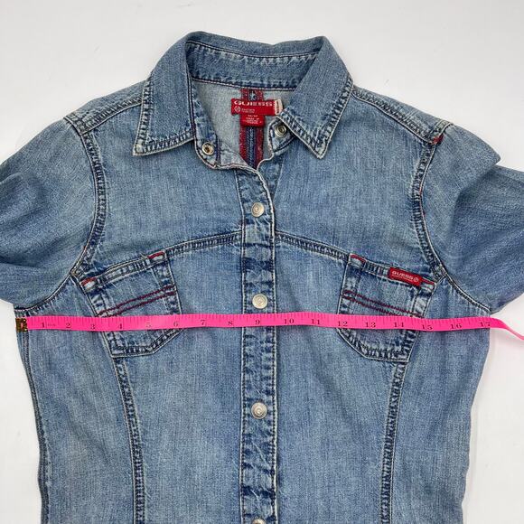 Guess Womens Vintage 90s Y2K Denim Snap Button Grunge Long Sleeve Dress Sz M - Picture 11 of 14
